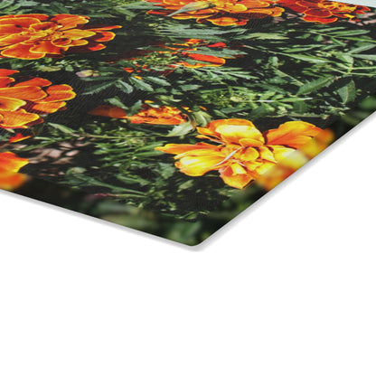 U R There Photography Marigolds Rustic Farmhouse Tempered-Glass Cutting Board