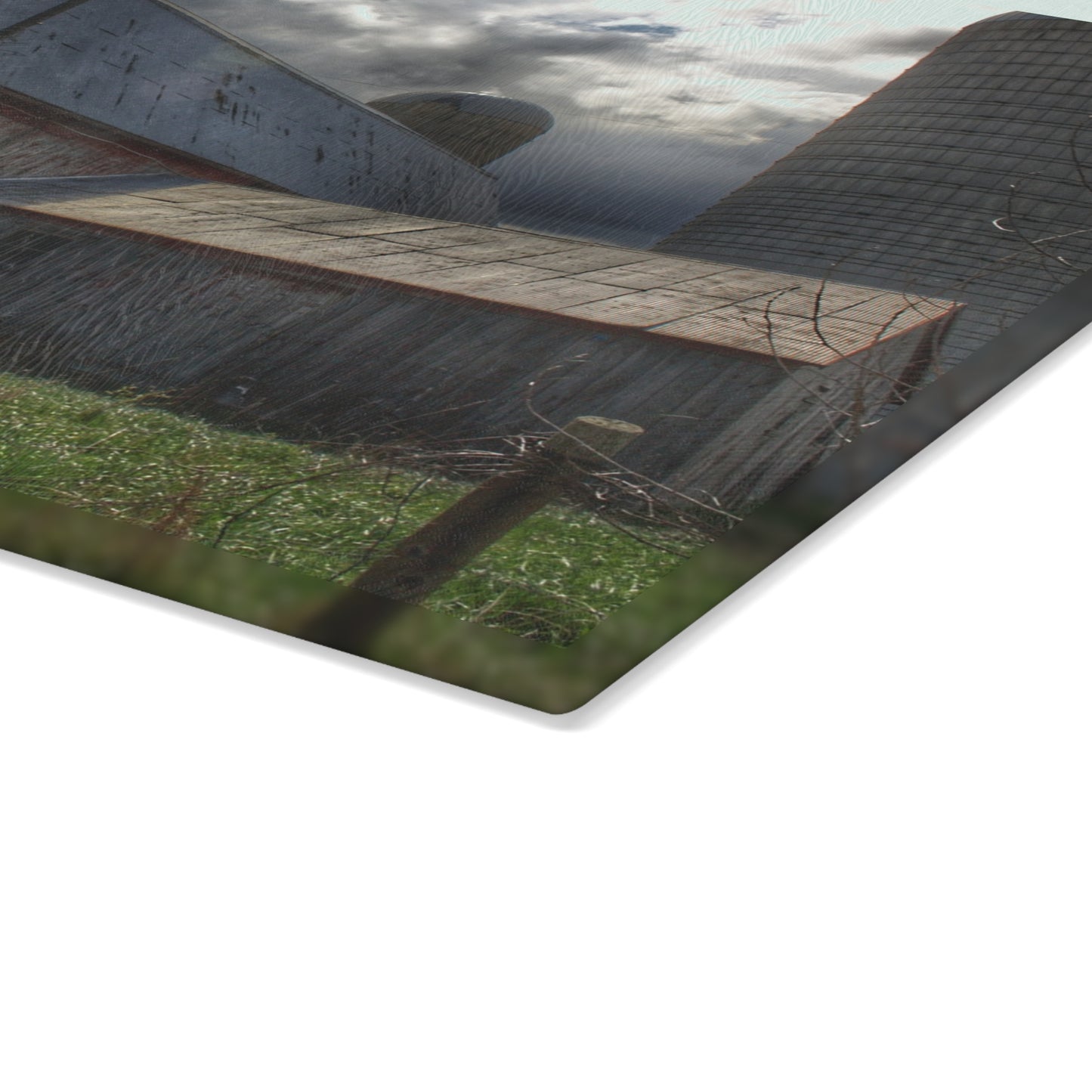 U R There Photography Sandusky Grey II Rustic Farmhouse Tempered-Glass Cutting Board