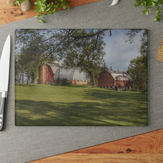 Barn Boutique Rustic Tempered-Glass Cutting Board| Clark Park Road Reds I