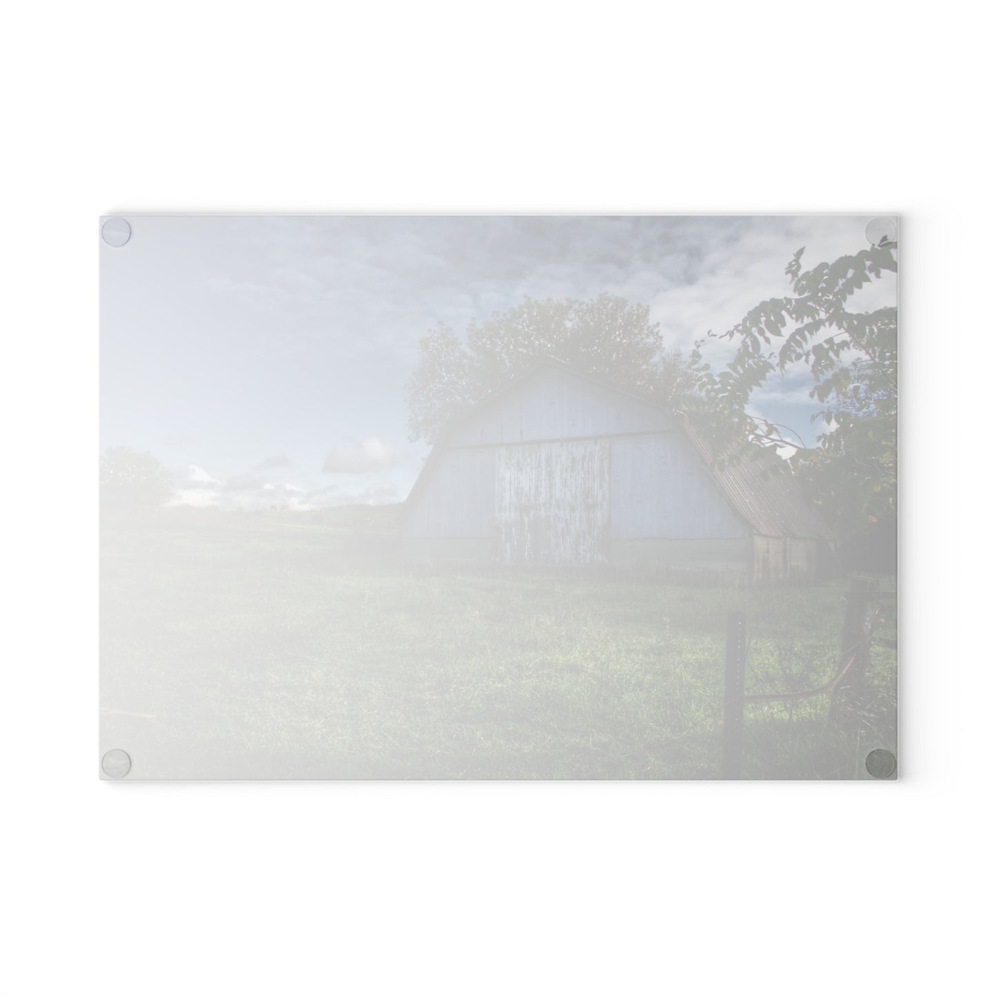 U R There Photography East Frances Quonset and Cows Rustic Farmhouse Tempered-Glass Cutting Board