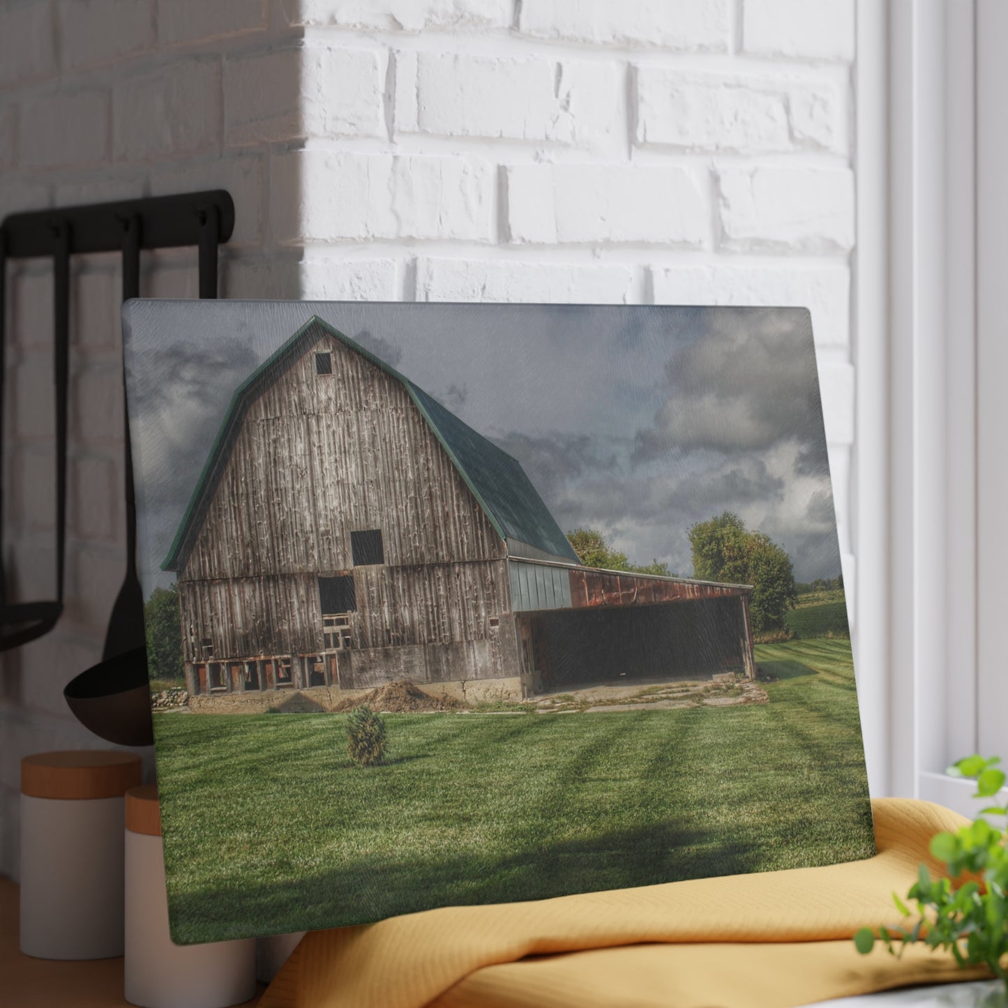 U R There Photography Bishop Grey II Rustic Farmhouse Tempered-Glass Cutting Board 11"x 15"