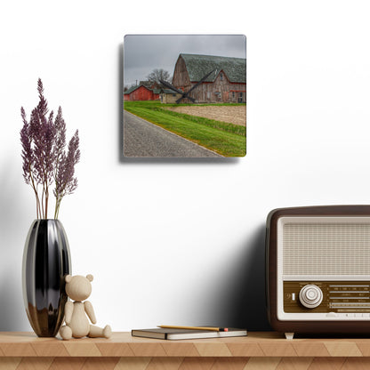U R There Photography Roedel Roadside Reds I Rustic Farmhouse Acrylic Analog Wall Clock