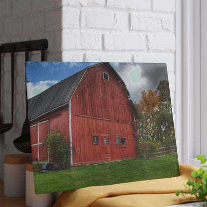 U R There Photography Hegel Road Old Red II Rustic Farmhouse Tempered-Glass Cutting Board
