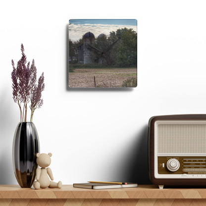 U R There Photography Burnside Road Grey I Rustic Farmhouse Acrylic Analog Wall Clock