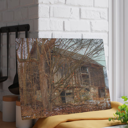 U R There Photography Norway Lake Road Hidden Grey II Rustic Farmhouse Tempered-Glass Cutting Board