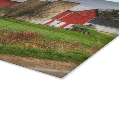 U R There Photography Fostoria Red III Rustic Farmhouse Tempered-Glass Cutting Board