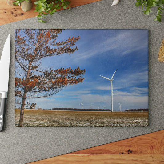 Barn Boutique Rustic Tempered-Glass Cutting Board| Winter Windmills