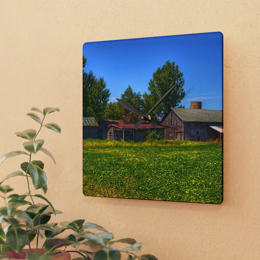 U R There Photography Birch Run Road Greys I Rustic Acrylic Analog Wall Clock