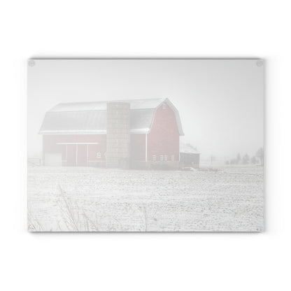 U R There Photography Winter Red Rustic Farmhouse Tempered-Glass Cutting Board