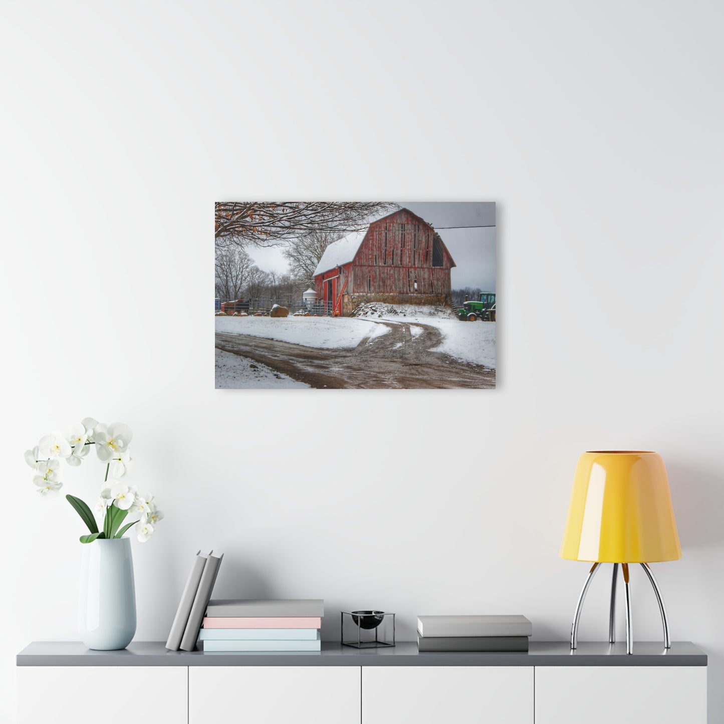 U R There Photography Marathon Road Red in Winter Rustic Farmhouse Acrylic Wall Print