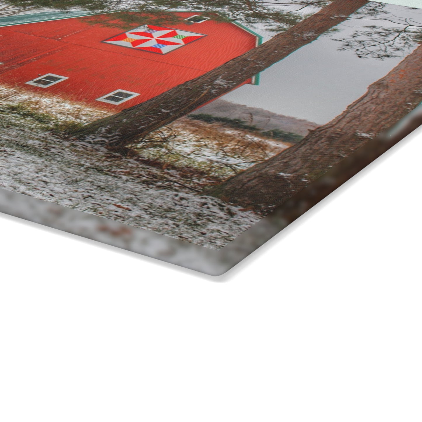 U R There Photography McKail Road Quilted Red Rustic Farmhouse Tempered-Glass Cutting Board