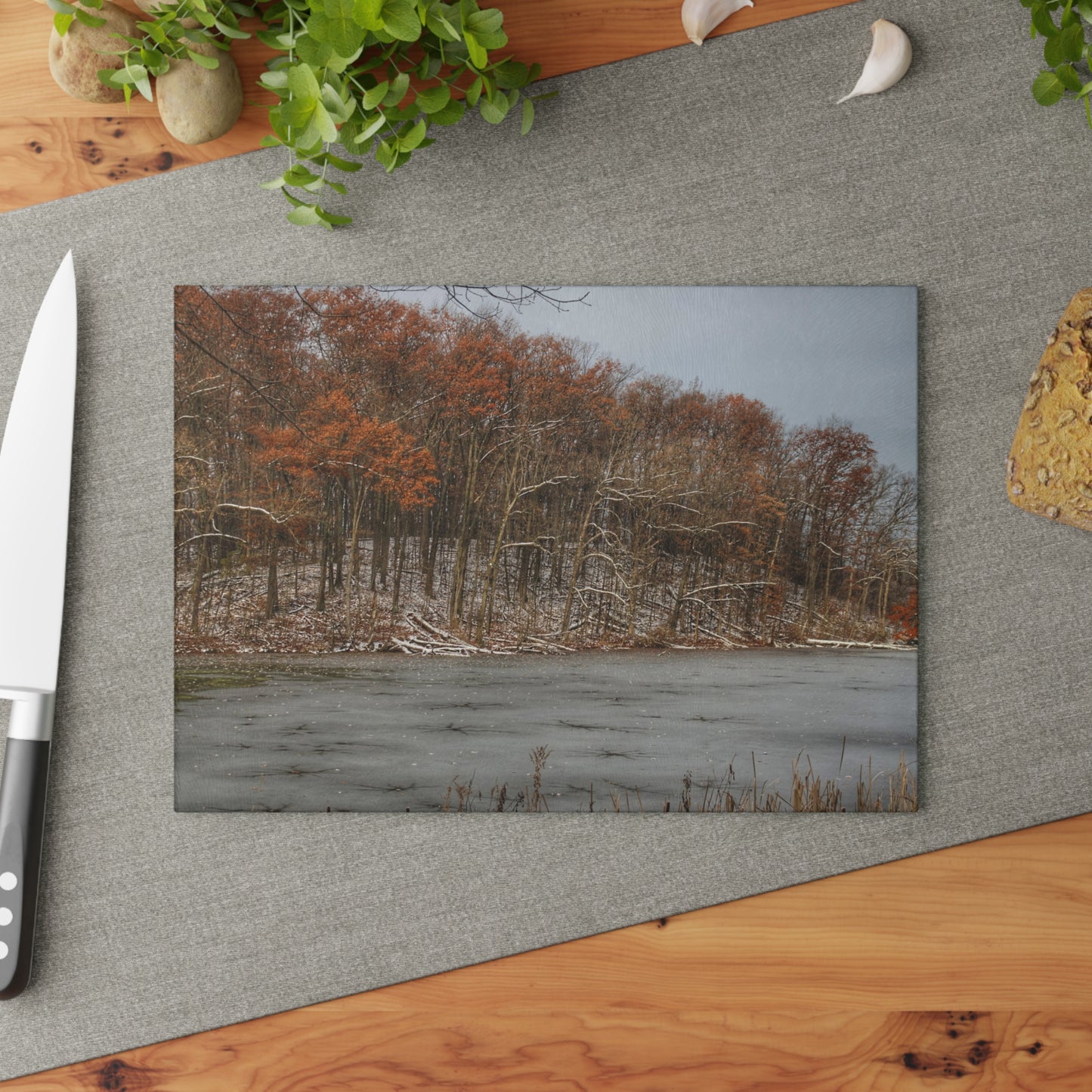 U R There Photography The Freeze of Thornville Rustic Farmhouse Tempered-Glass Cutting Board