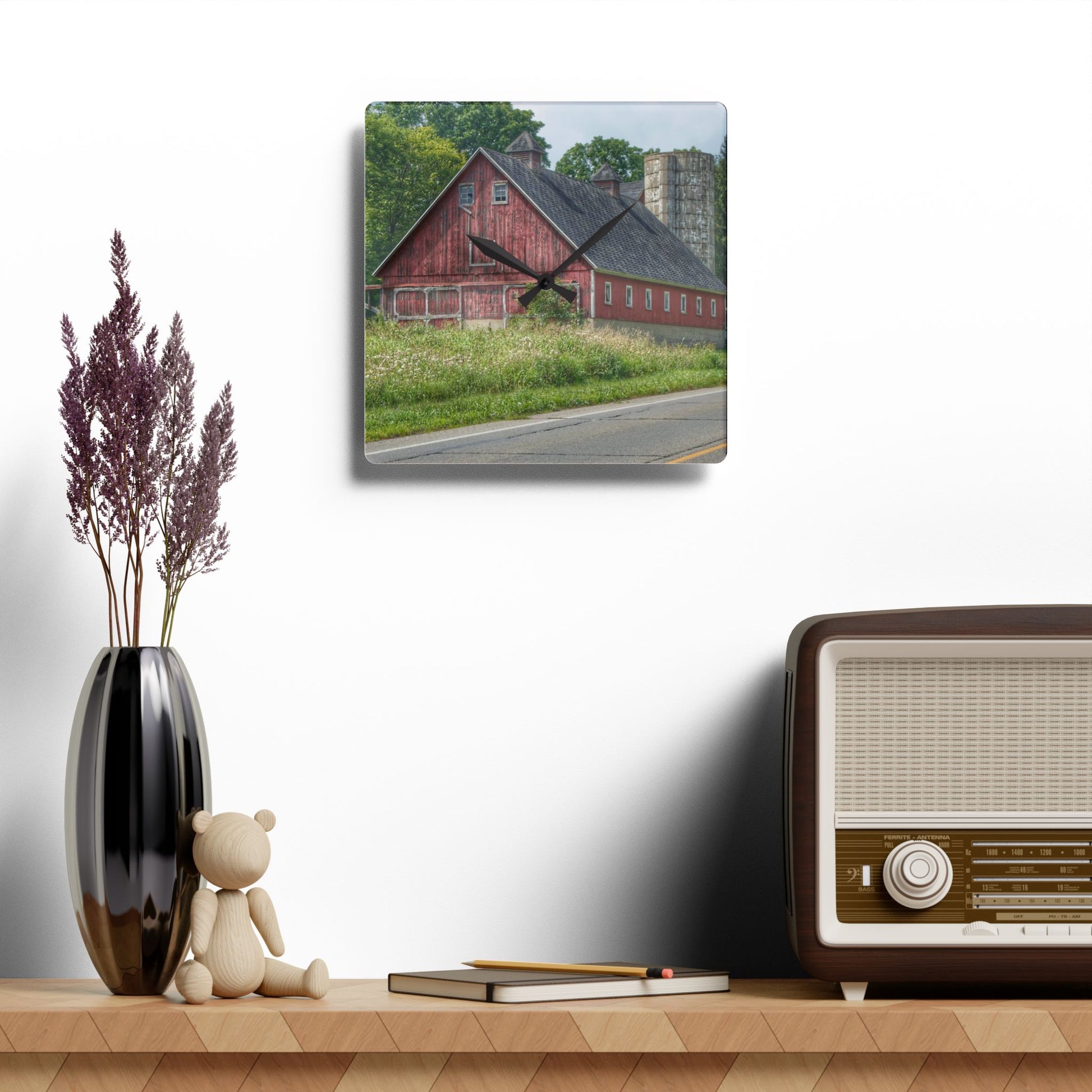 Rustic Farmhouse Wall Clock featuring Metamora Red I