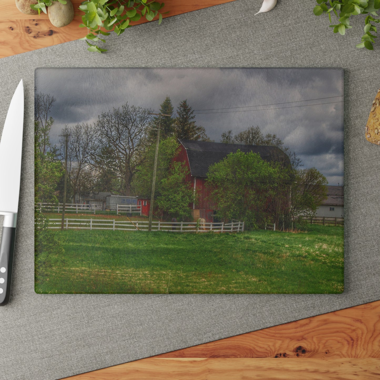 U R There Photography Hassler Lake Hidden Red Rustic Farmhouse Tempered-Glass Cutting Board