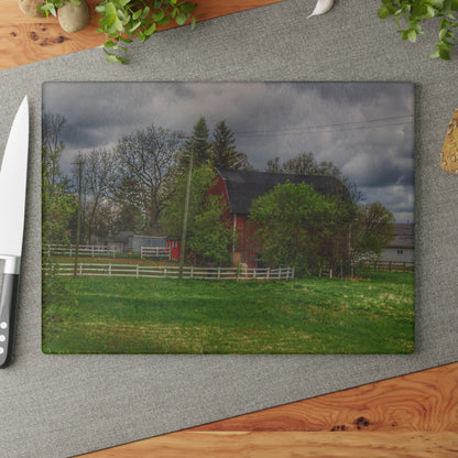 U R There Photography Hassler Lake Hidden Red Rustic Farmhouse Tempered-Glass Cutting Board