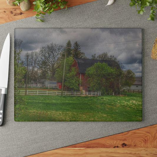 U R There Photography Hassler Lake Hidden Red Rustic Farmhouse Tempered-Glass Cutting Board