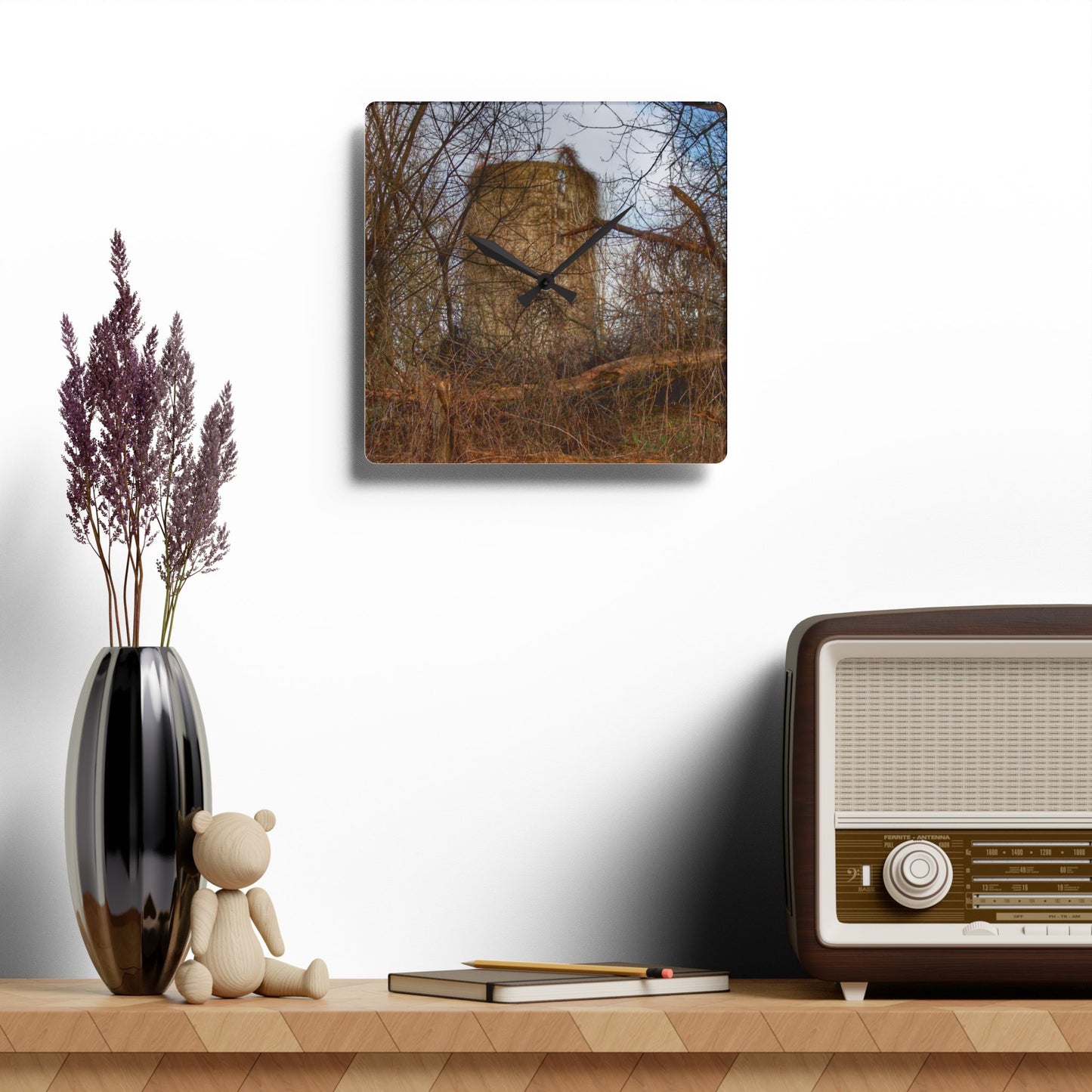 U R There Photography Hidden Silo of Fostoria Rustic Farmhouse Acrylic Analog Wall Clock