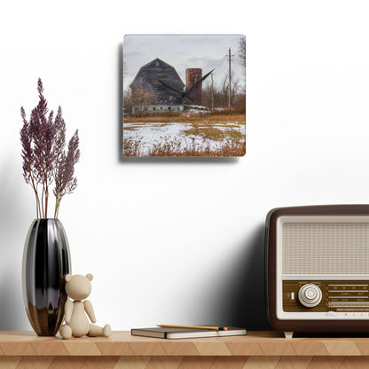 U R There Photography Secord Lake Road Grey Rustic Farmhouse Acrylic Analog Wall Clock