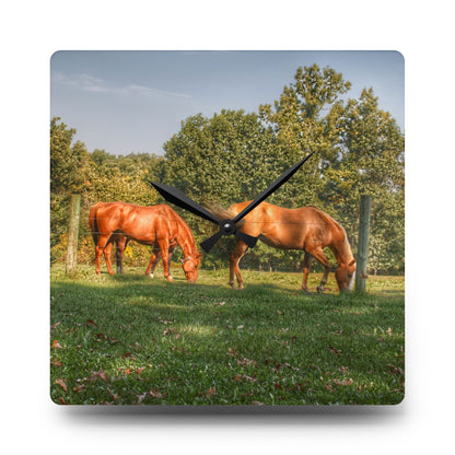 U R There Photography Caramel Horses Rustic Farmhouse Acrylic Analog Wall Clock