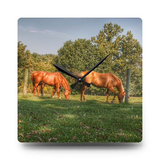 Caramel Horses Rustic Farmhouse Acrylic Analog Wall Clock 10.75'' × 10.75'' (Square)
