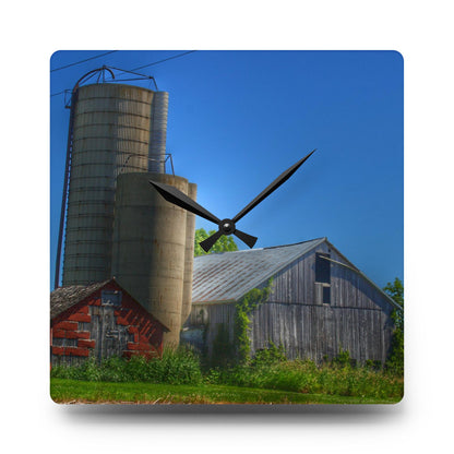 U R There Photography East Swaffer Grey and Little Red Rustic Farmhouse Acrylic Analog Wall Clock