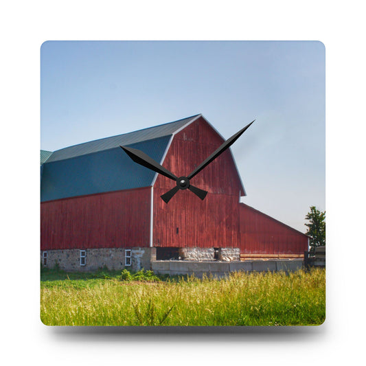 Burnside Red Rustic Farmhouse Acrylic Analog Wall Clock 10.75'' × 10.75'' (Square)