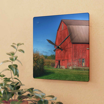 U R There Photography Fargo Road Red I Rustic Farmhouse Acrylic Analog Wall Clock