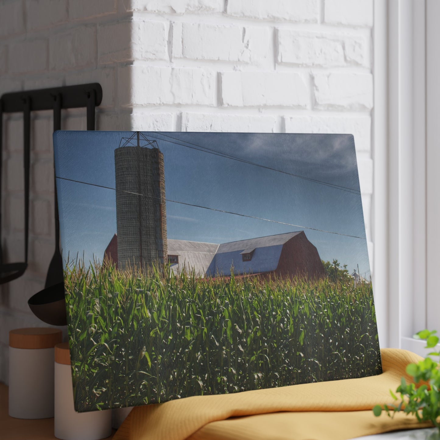 U R There Photography Above the Corn on Tuscola Road Rustic Farmhouse Tempered-Glass Cutting Board