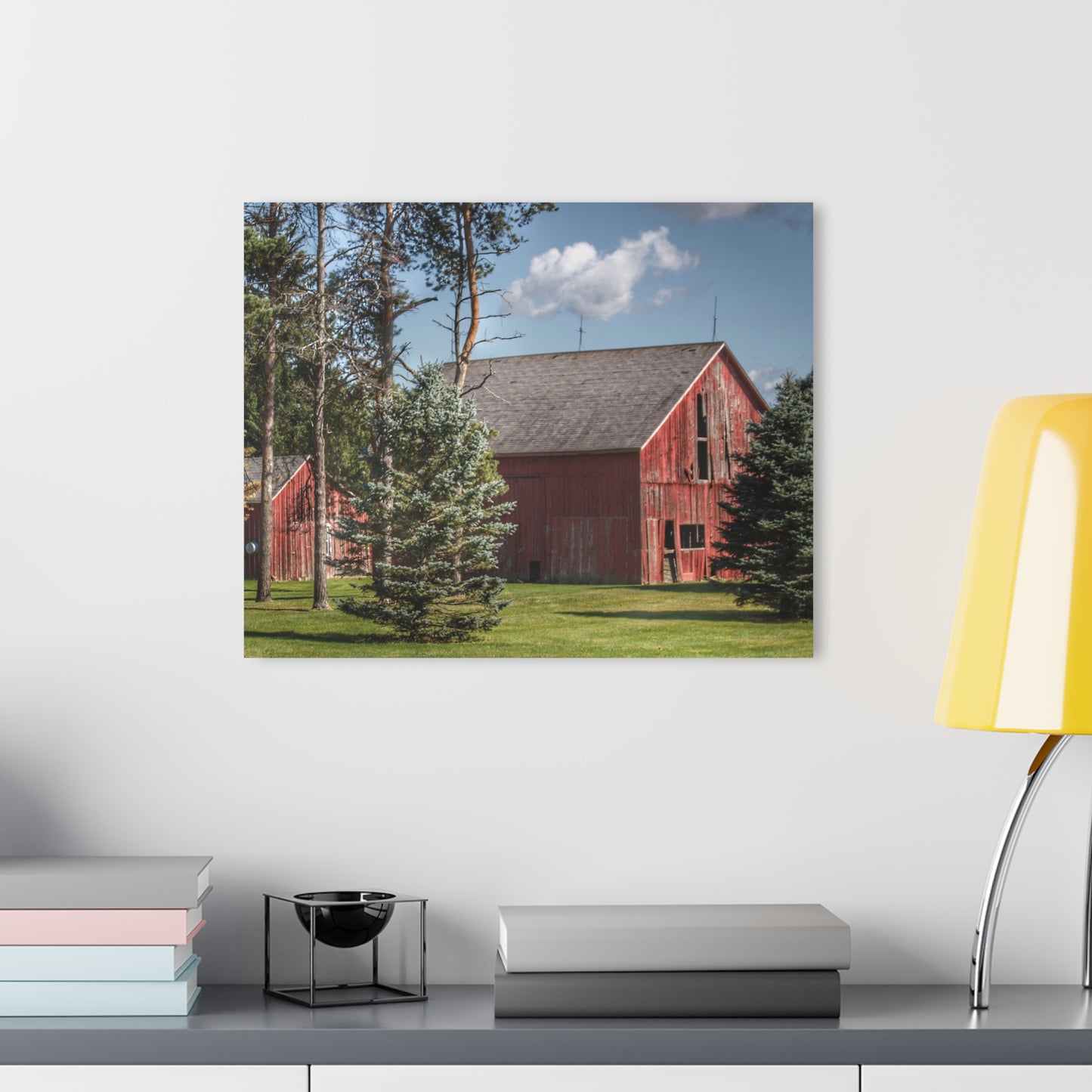 U R There Photography Havens Road Red Among the Pines Rustic Farmhouse Acrylic Wall Print