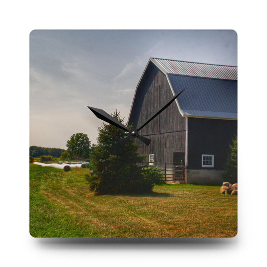 Black Haybarn Rustic Farmhouse Acrylic Analog Wall Clock 10.75'' × 10.75'' (Square)