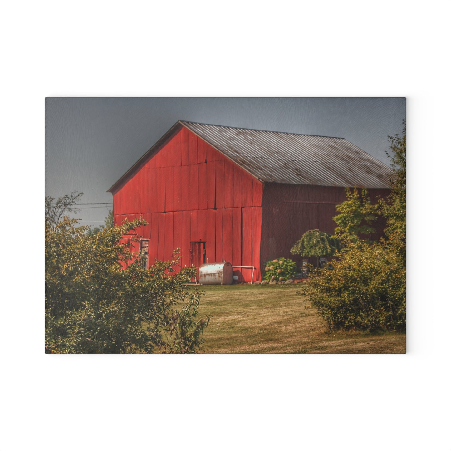 U R There Photography Vassar Roadside Red Rustic Farmhouse Tempered-Glass Cutting Board