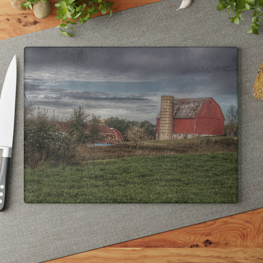 U R There Photography Clear Lake Road Red Rustic Farmhouse Tempered-Glass Cutting Board