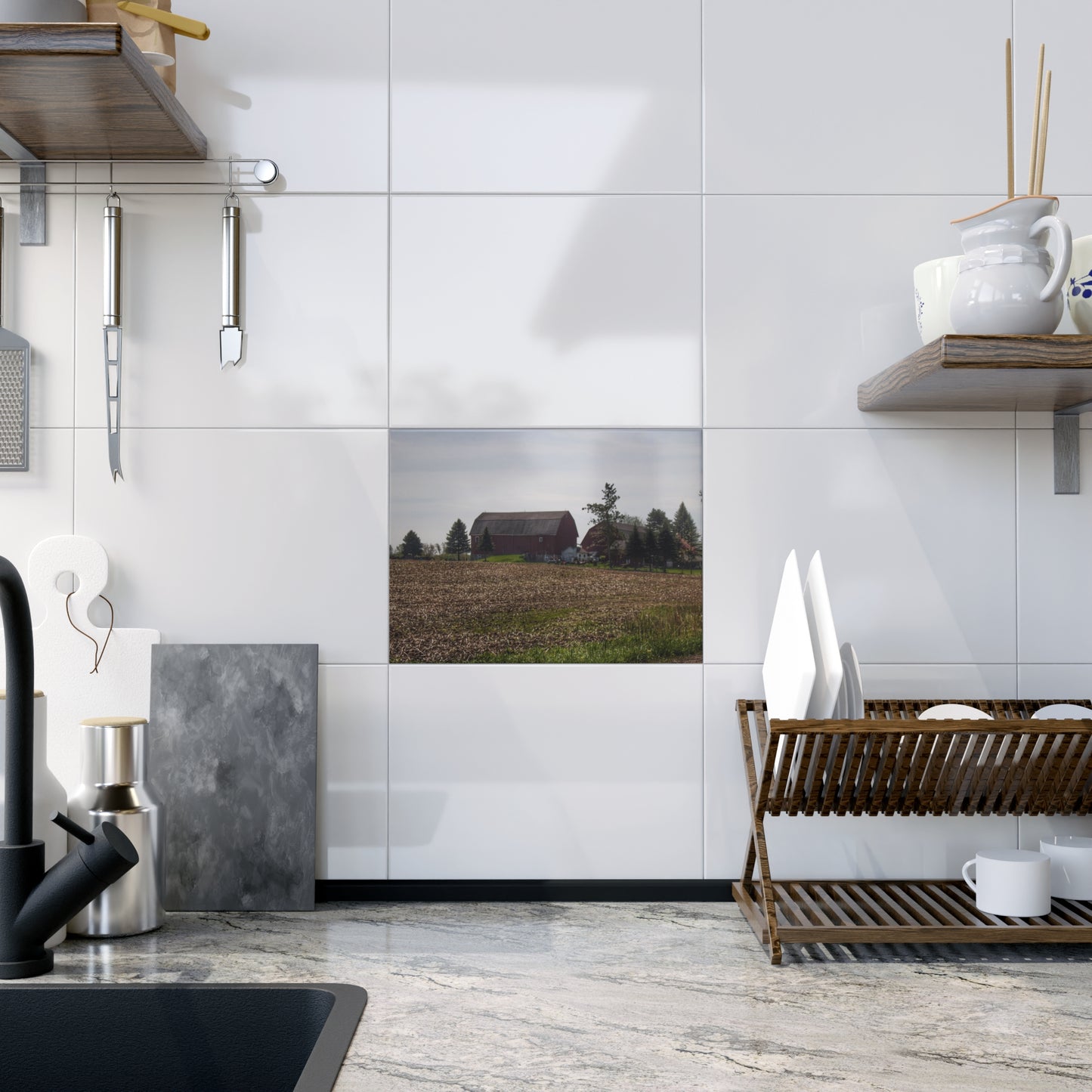 U R There Photography Bishop Road Reds IV Rustic Farmhouse Decorative Ceramic Tile