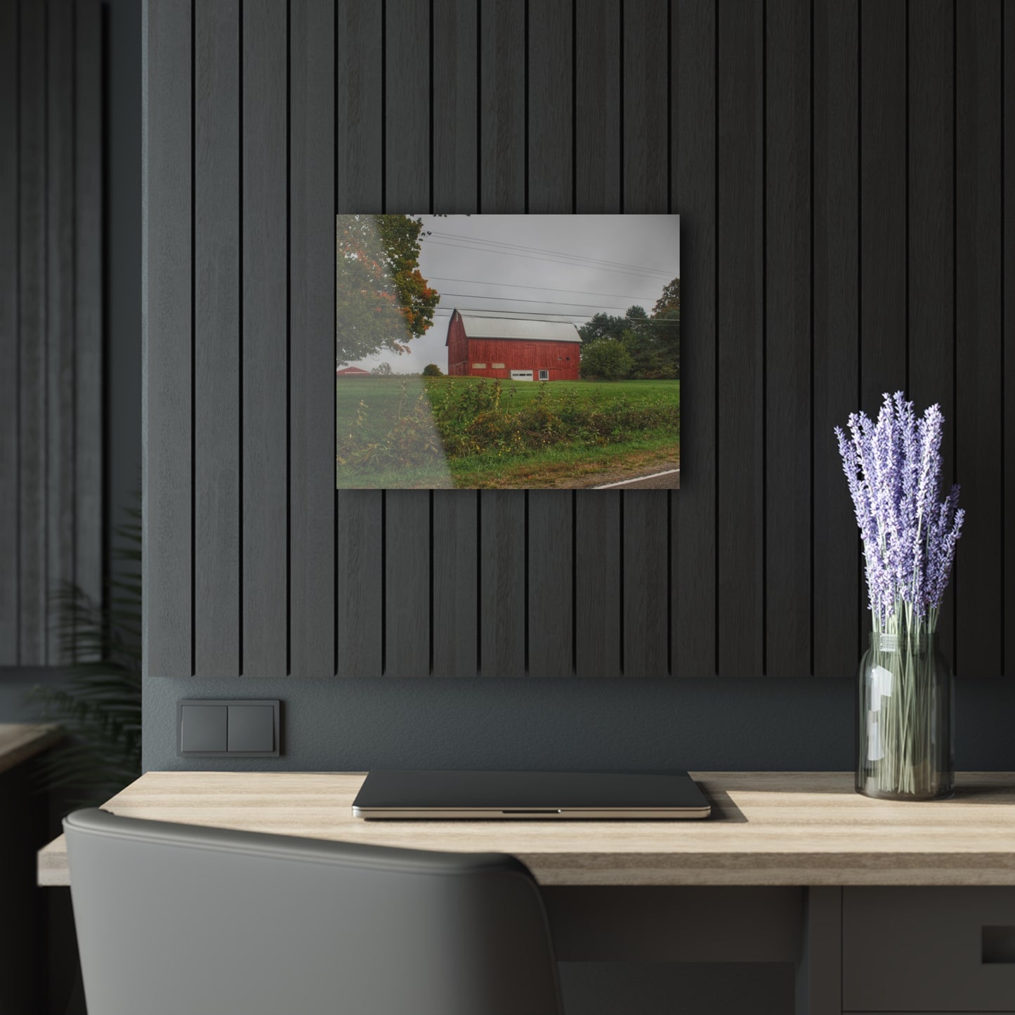 U R There Photography Bronson Lake Road Red Rustic Farmhouse Acrylic Wall Print