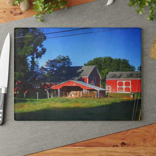 U R There Photography Rochester Road Little Red Farm Rustic Farmhouse Tempered-Glass Cutting Board