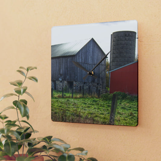 U R There Photography Slattery Road Fieldstone Grey Rustic Farmhouse Acrylic Analog Wall Clock