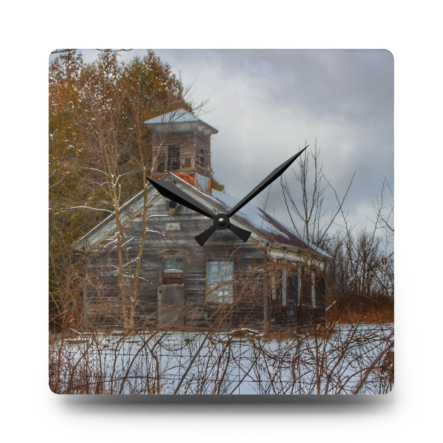 Rustic Farmhouse Wall Clock featuring Vermilya Schoolhouse II
