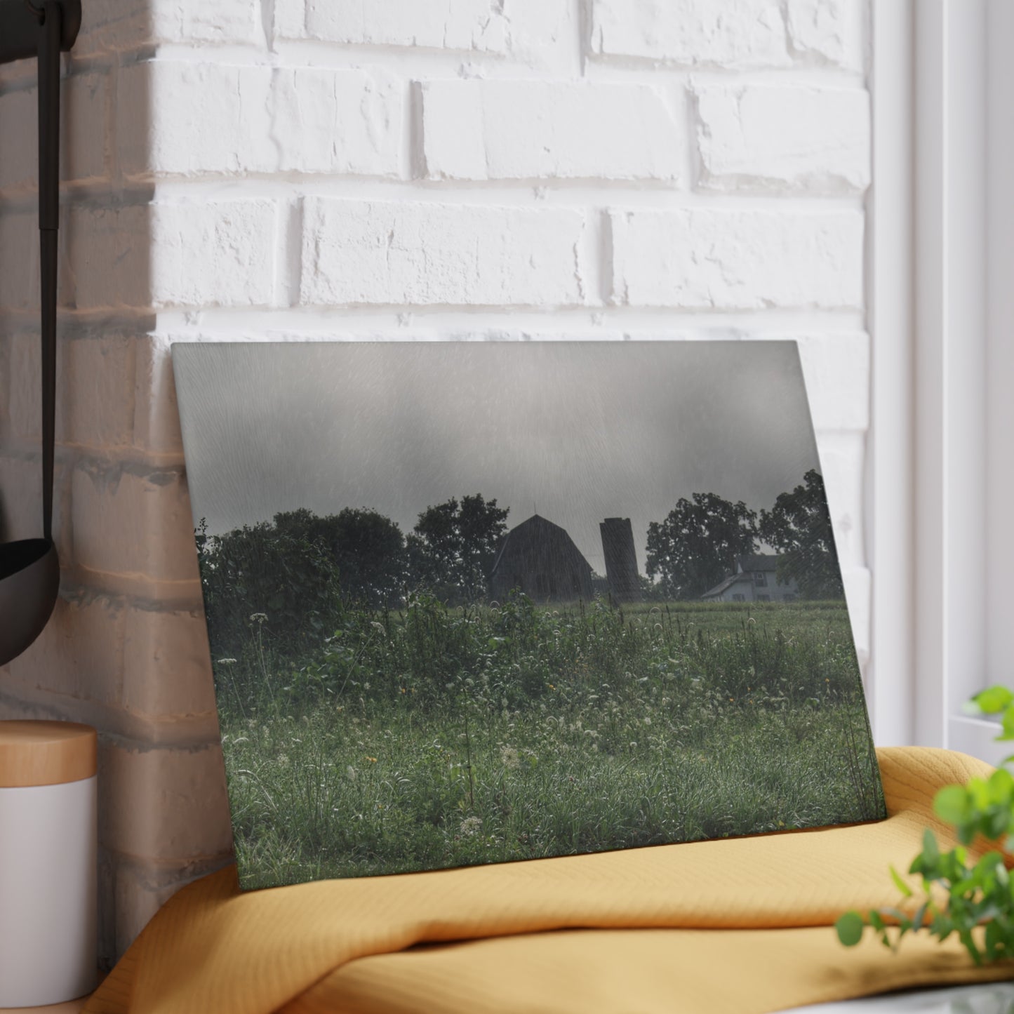 U R There Photography Hill Road Grey in the Fog Rustic Farmhouse Tempered-Glass Cutting Board