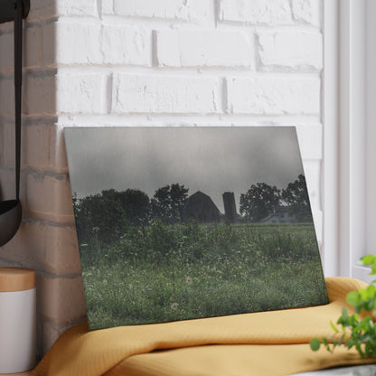 U R There Photography Hill Road Grey in the Fog Rustic Farmhouse Tempered-Glass Cutting Board