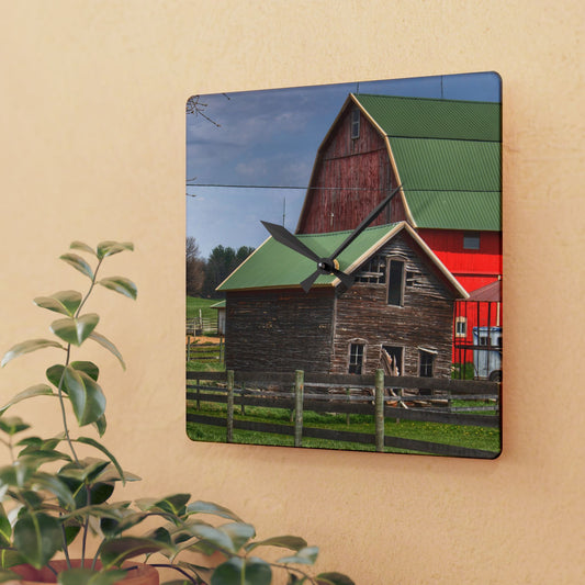 U R There Photography Oregon Road Tilted Little Grey Rustic Farmhouse Acrylic Analog Wall Clock