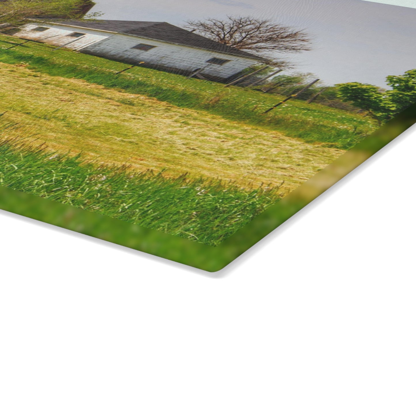 U R There Photography Colwood Hidden Red and Little White Rustic Farmhouse Tempered-Glass Cutting Board