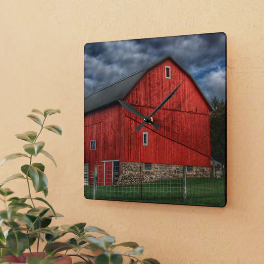 U R There Photography Elba Road Red I Rustic Farmhouse Acrylic Analog Wall Clock