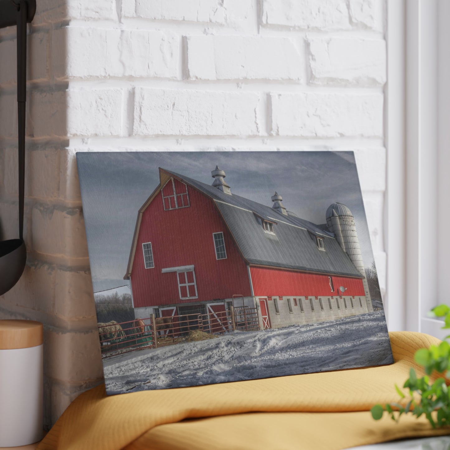 U R There Photography Casey Road Red Rustic Farmhouse Tempered-Glass Cutting Board