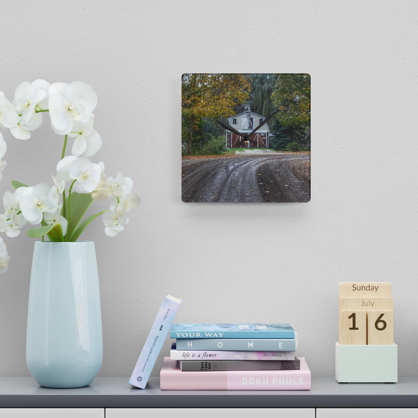 U R There Photography Barn at the Bend Rustic Farmhouse Acrylic Analog Wall Clock