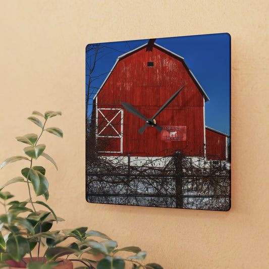 U R There Photography Vassar Red Wild Rustic Farmhouse Acrylic Analog Wall Clock
