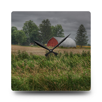 U R There Photography Mayville Road Red Quonset Rustic Farmhouse Acrylic Analog Wall Clock