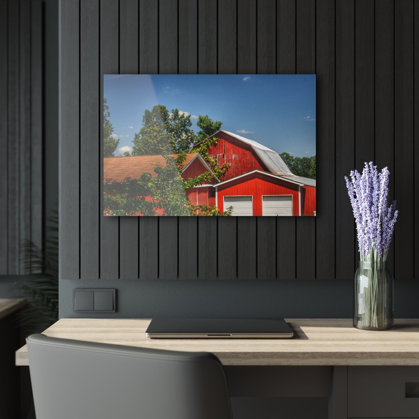 U R There Photography McKeen Lake Road Reds I Rustic Farmhouse Acrylic Wall Print