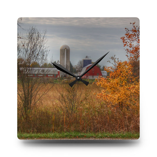 Vienna Road Red and Silo Rustic Farmhouse Acrylic Analog Wall Clock 10.75'' × 10.75'' (Square)