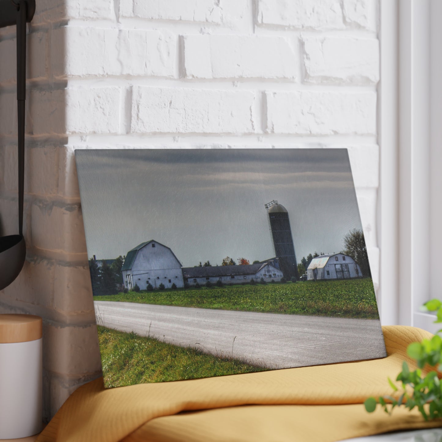 U R There Photography South Block Road Farm Rustic Farmhouse Tempered-Glass Cutting Board