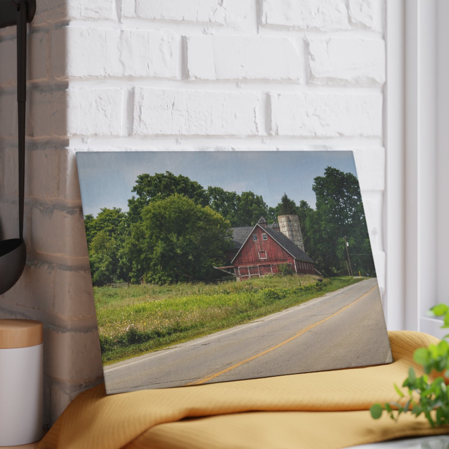U R There Photography Metamora Red II Rustic Farmhouse Tempered-Glass Cutting Board